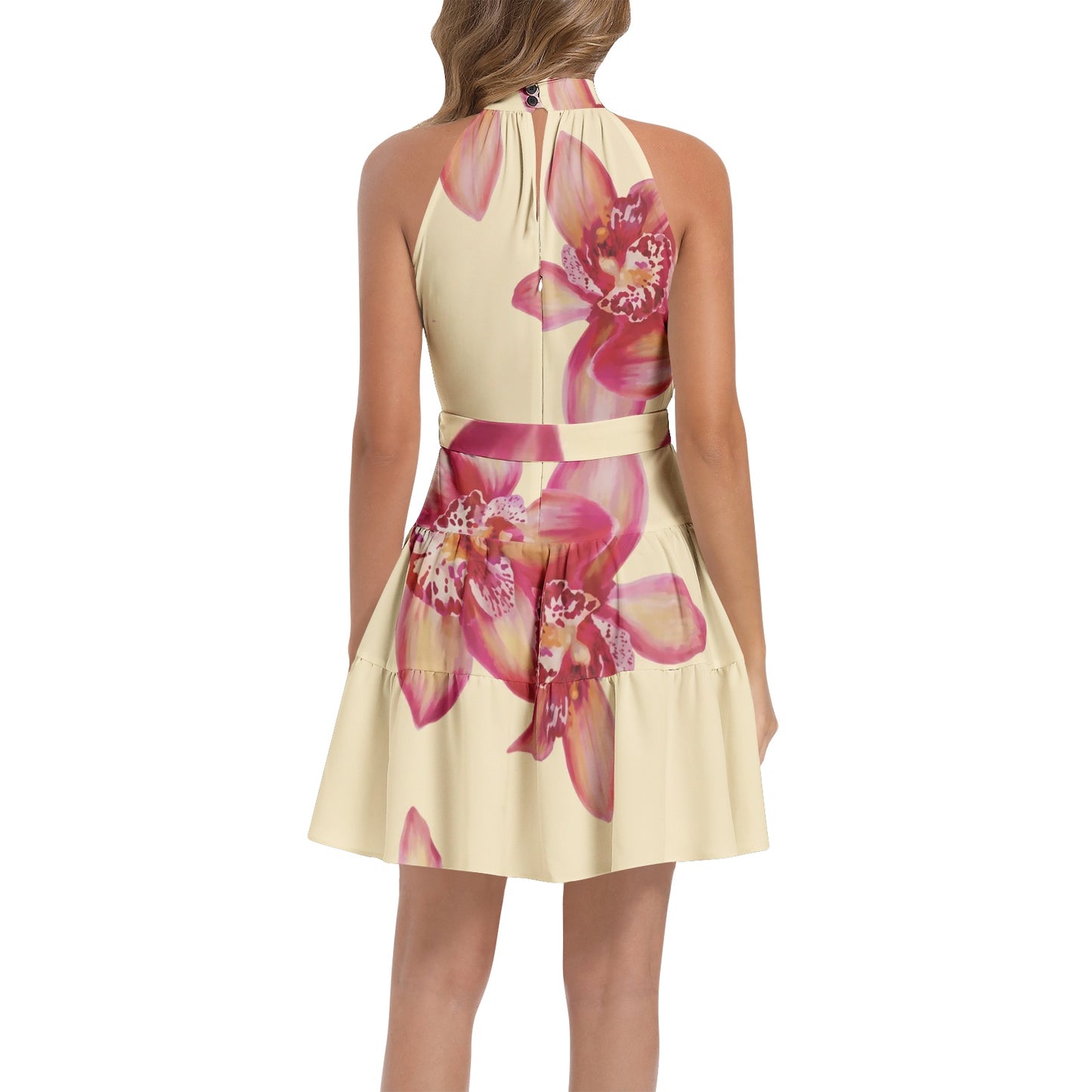 Ruffle Hem Belted Halter Dress