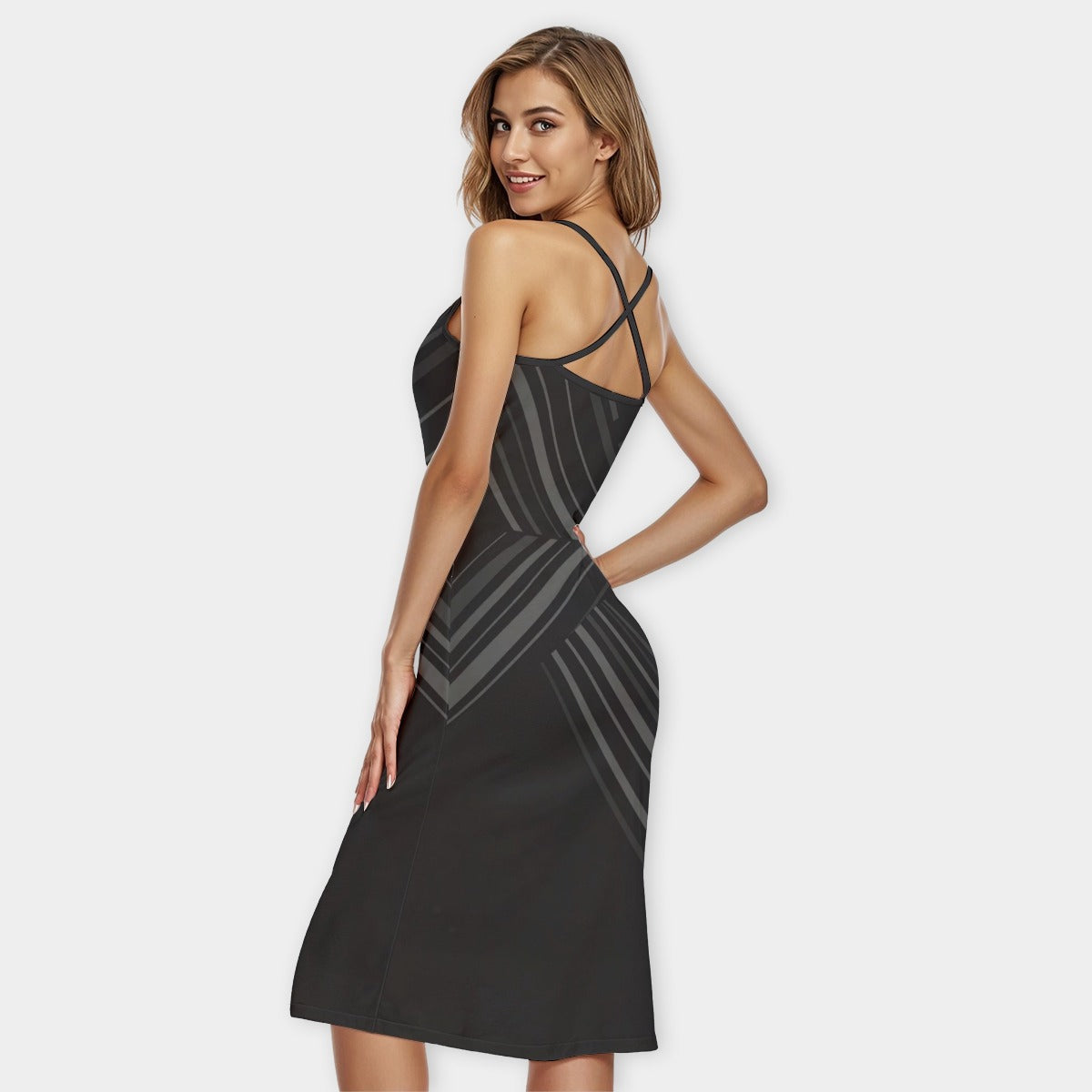 All-Over Print Women's Bodycon Spaghetti Strap Midi Dress