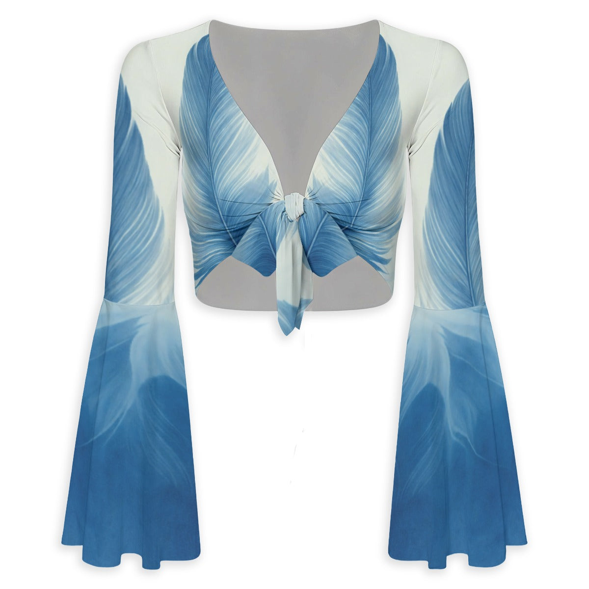 All-Over Print Women's Elegant Flared Sleeve Tie-Front Crop Top