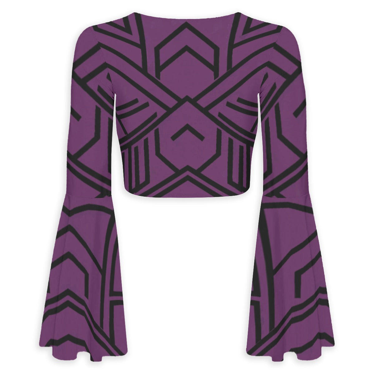 All-Over Print Women's Elegant Flared Sleeve Tie-Front Crop Top