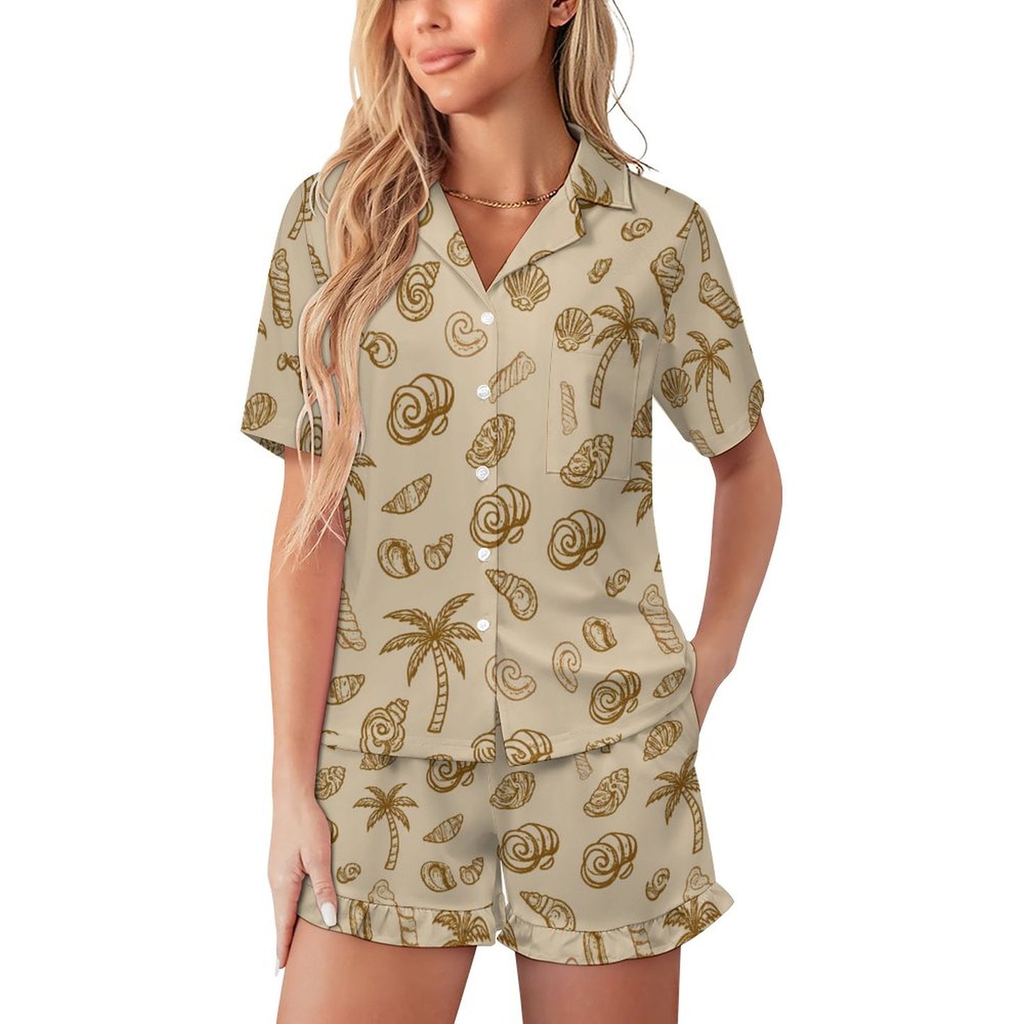 180gsm Ruffled Short-Sleeve Pajama Set(All-Over Printing)