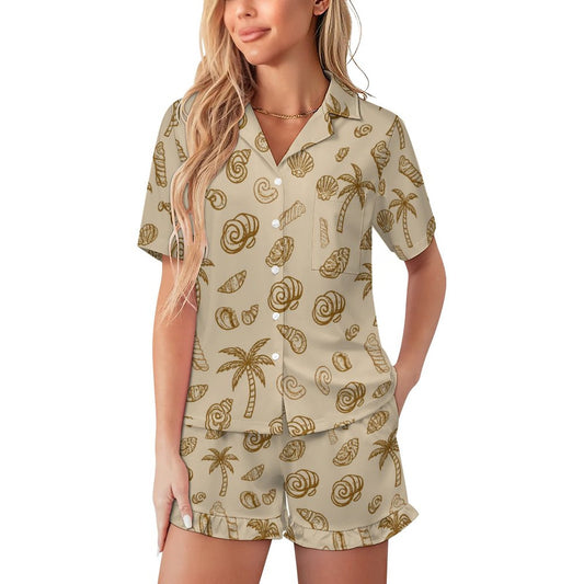 180gsm Ruffled Short-Sleeve Pajama Set(All-Over Printing)