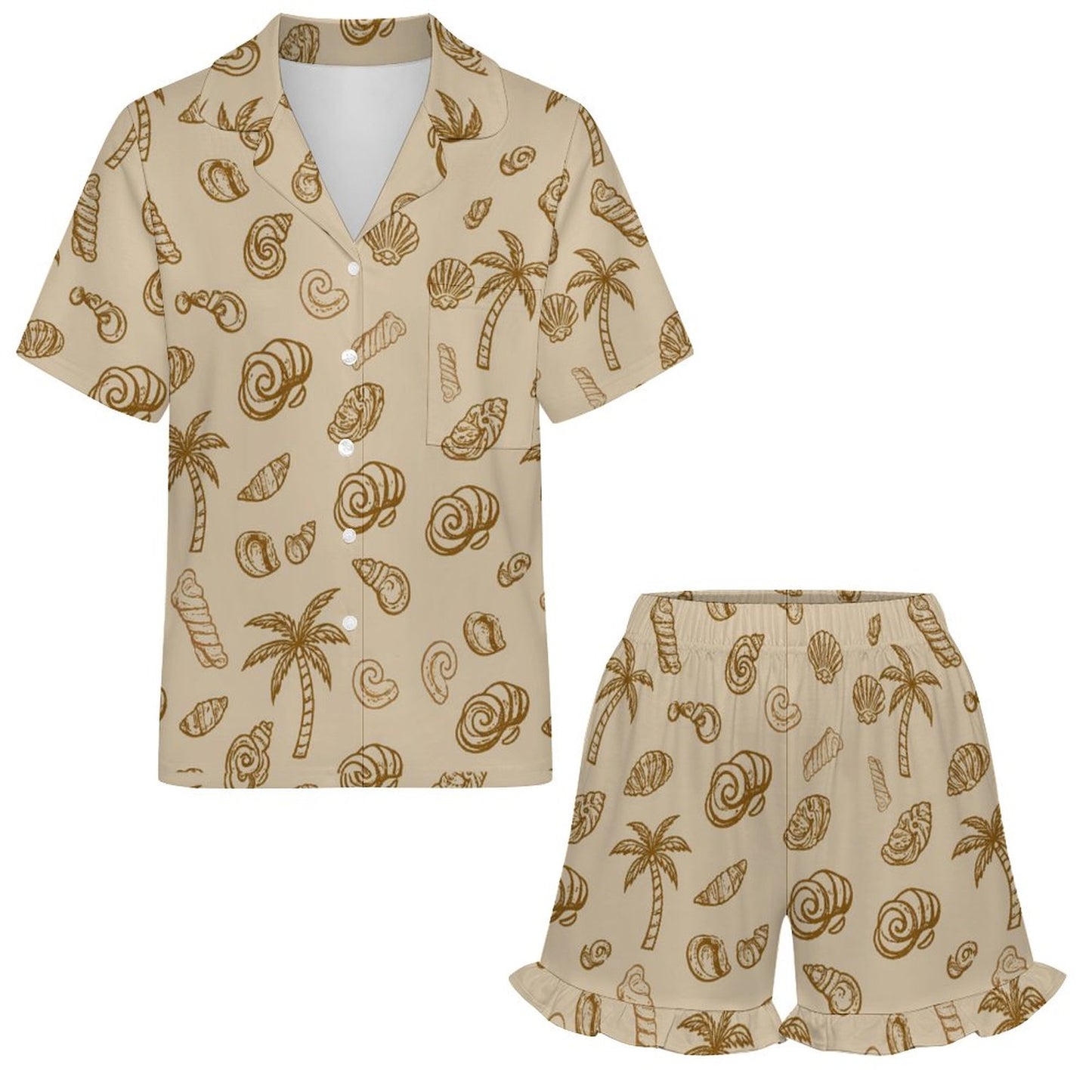 180gsm Ruffled Short-Sleeve Pajama Set(All-Over Printing)