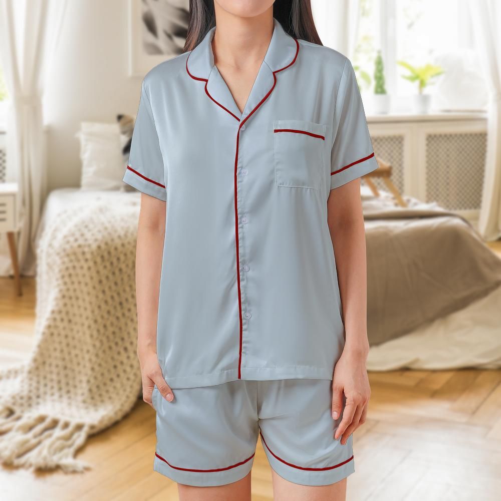 All-over Print Satin Short-Sleeve Pajamas Set